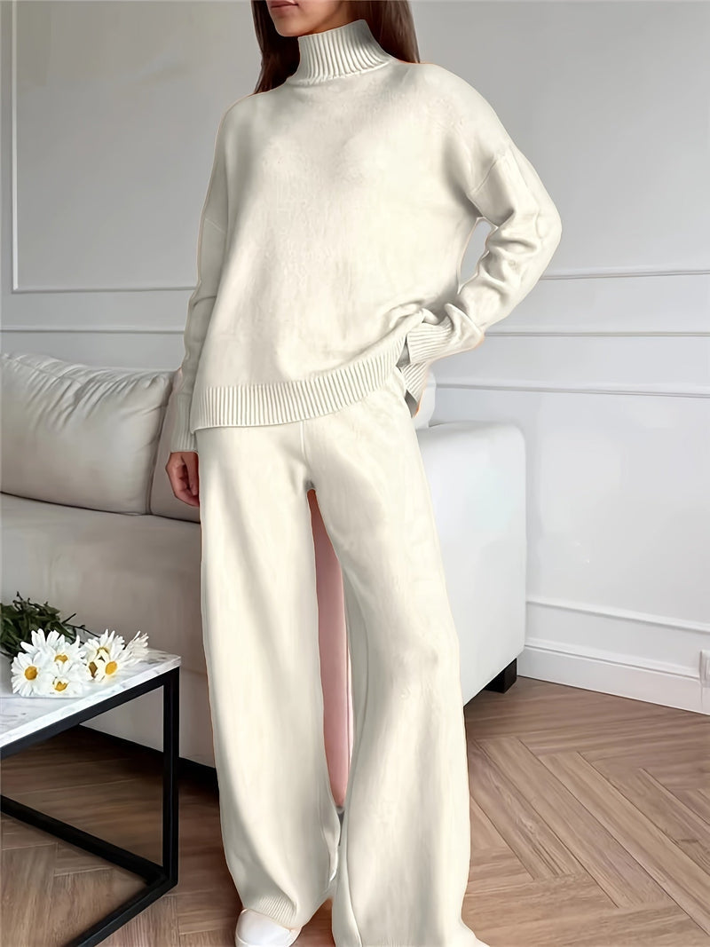 Conjunto casual de suéter de cuello alto y pantalones para mujer