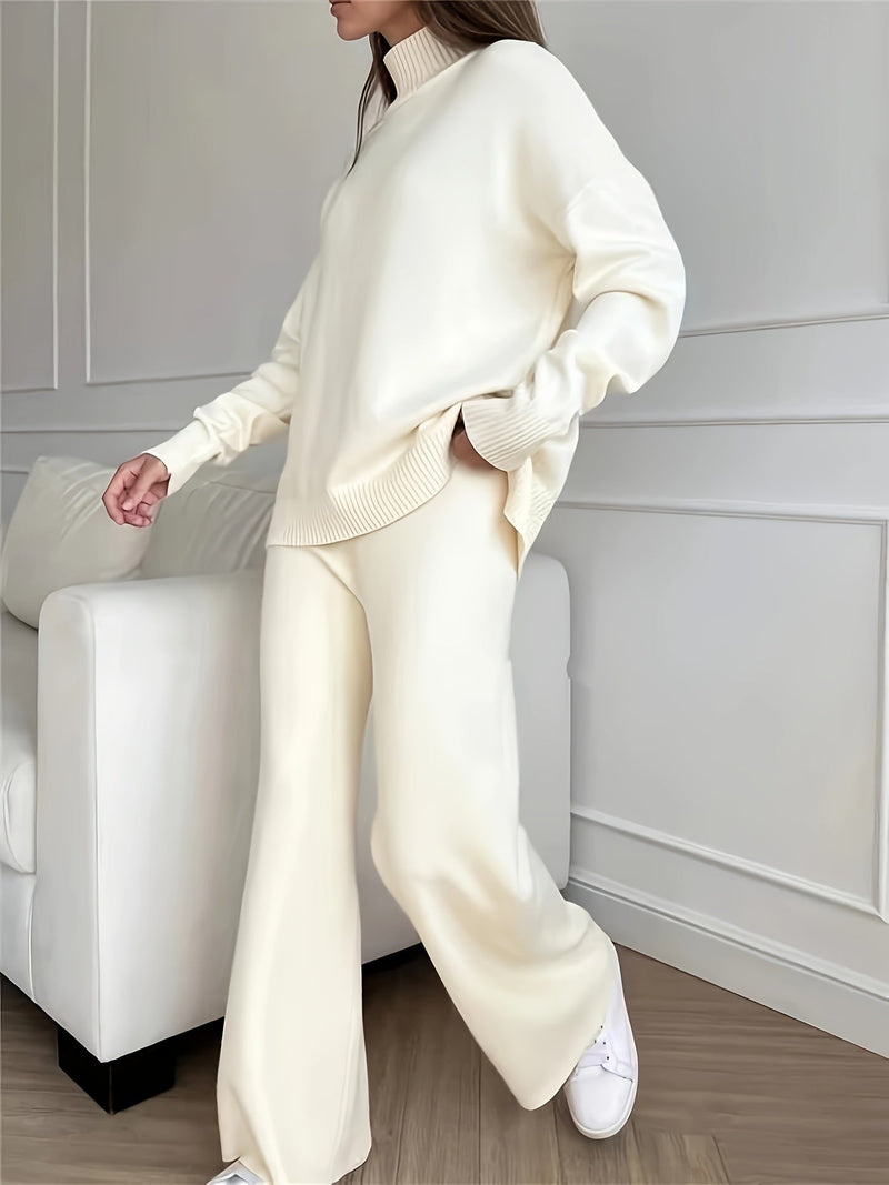 Conjunto casual de suéter de cuello alto y pantalones para mujer