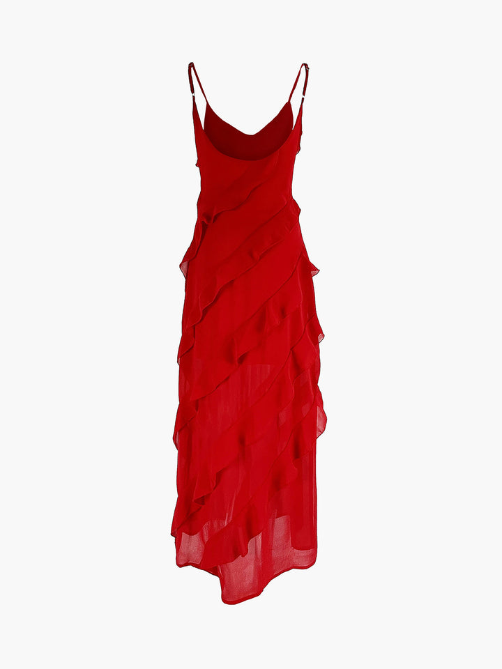 ISADORA  VESTIDO LARGO ELEGANTE CON VOLANTES