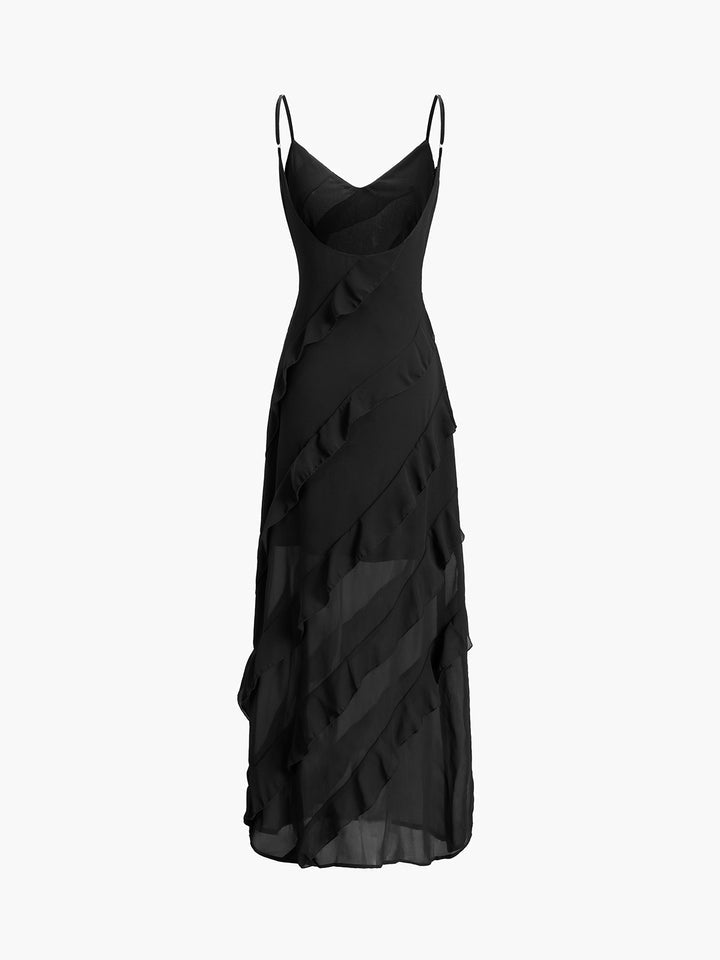 ISADORA  VESTIDO LARGO ELEGANTE CON VOLANTES