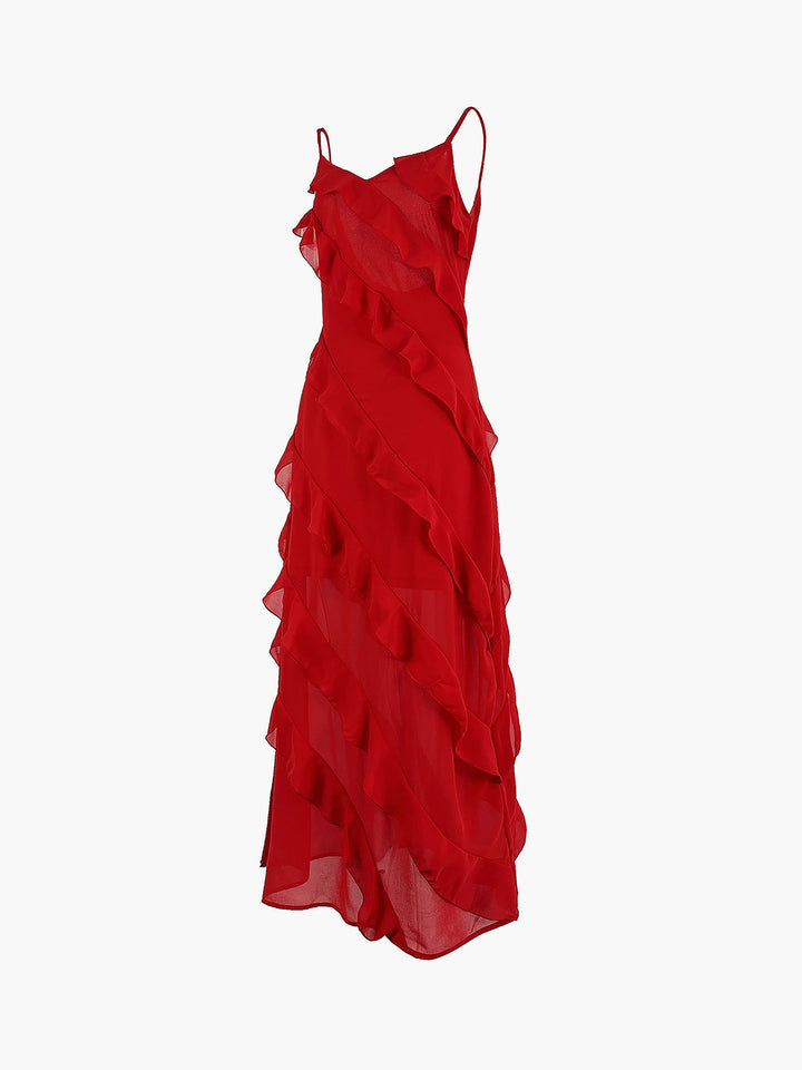 ISADORA  VESTIDO LARGO ELEGANTE CON VOLANTES