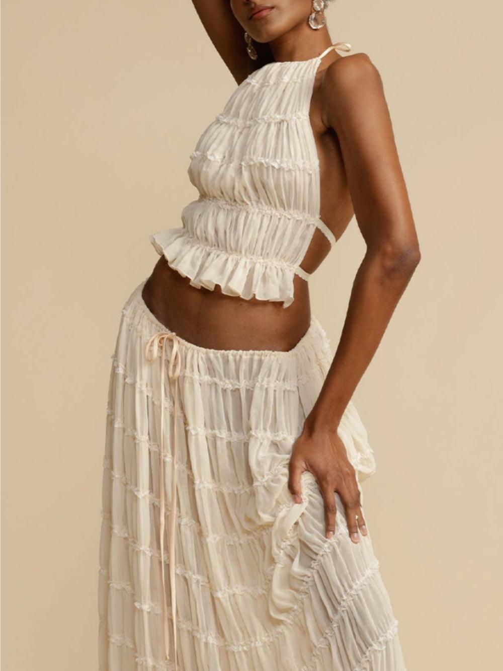 FALDA MAXI CHARM | PLISADA, CON CINTURA AJUSTABLE Y DISEÑO A CAPAS