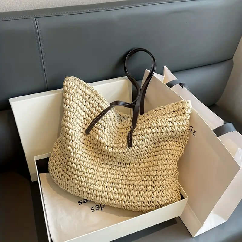 BOLSO RENATA – SHOPPER TEJIDO PARA MUJER CON ASAS DE CUERO