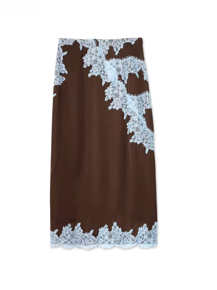 FALDA ELEGANTE BROWN AND BLUE CON ENCAJE