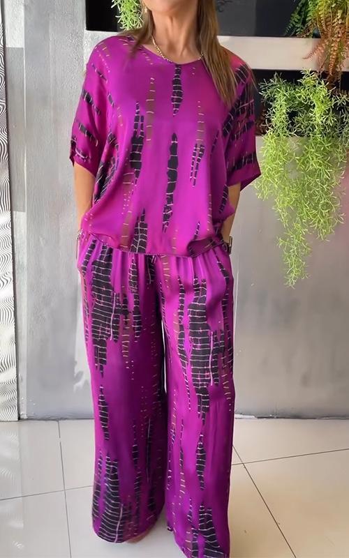 Conjunto de dos piezas ancho con estampado para mujer estilo casual