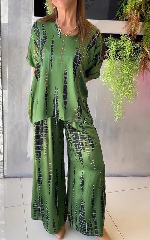 Conjunto de dos piezas ancho con estampado para mujer estilo casual