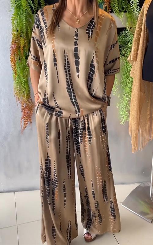 Conjunto de dos piezas ancho con estampado para mujer estilo casual