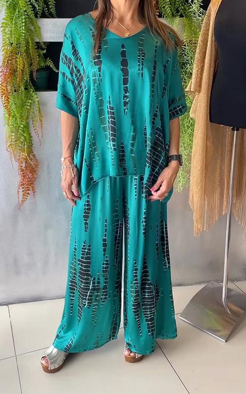 Conjunto de dos piezas ancho con estampado para mujer estilo casual