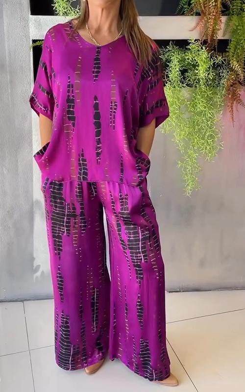 Conjunto de dos piezas ancho con estampado para mujer estilo casual