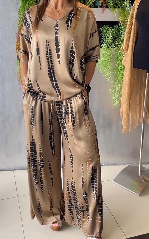 Conjunto de dos piezas ancho con estampado para mujer estilo casual