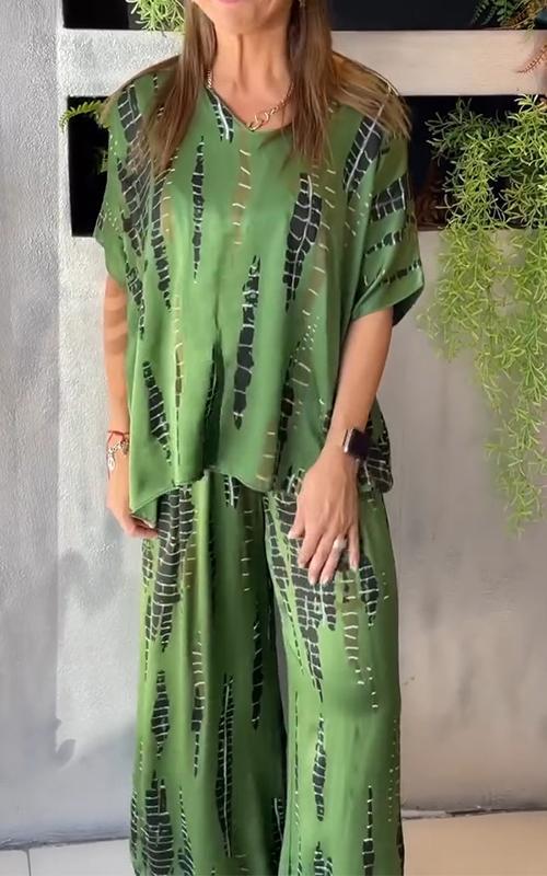 Conjunto de dos piezas ancho con estampado para mujer estilo casual