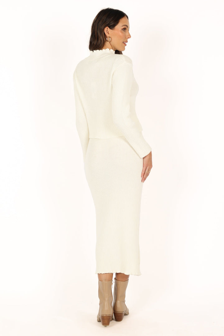 CONJUNTO ELEGANTE DE CUELLO ALTO CON FALDA LARGA PARA MUJER
