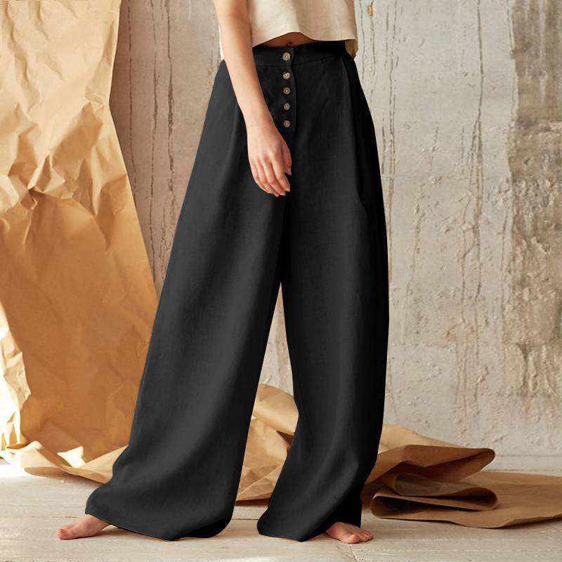 PANTALONES VINTAGE CON BOTONES Y BOLSILLOS EN COLOR SÓLIDO