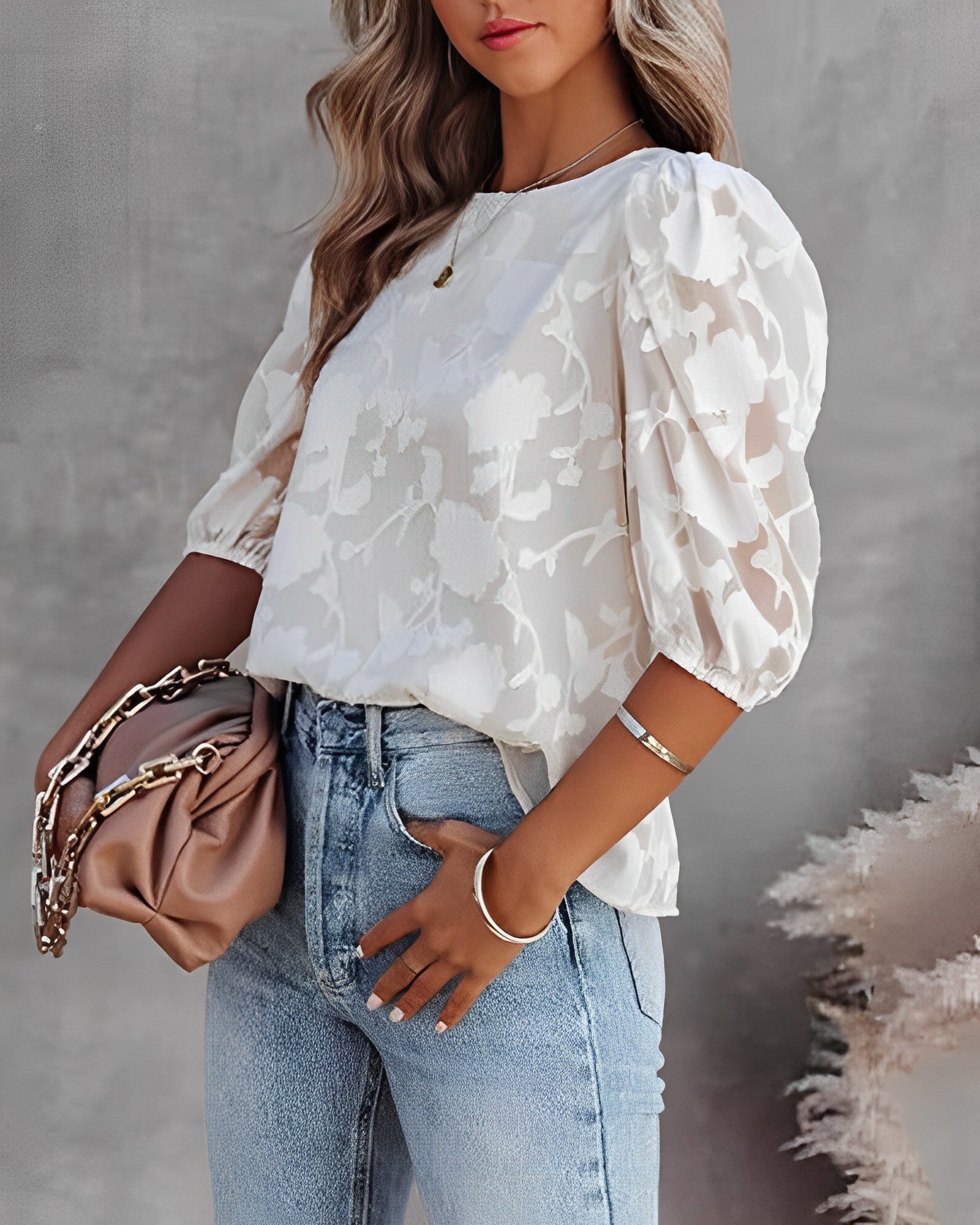 Dorothea - Camicia in chiffon con maniche a sbuffo