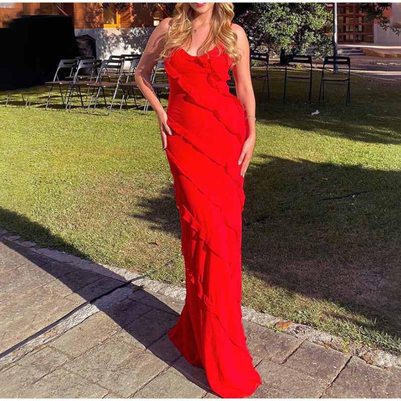 ISADORA  VESTIDO LARGO ELEGANTE CON VOLANTES