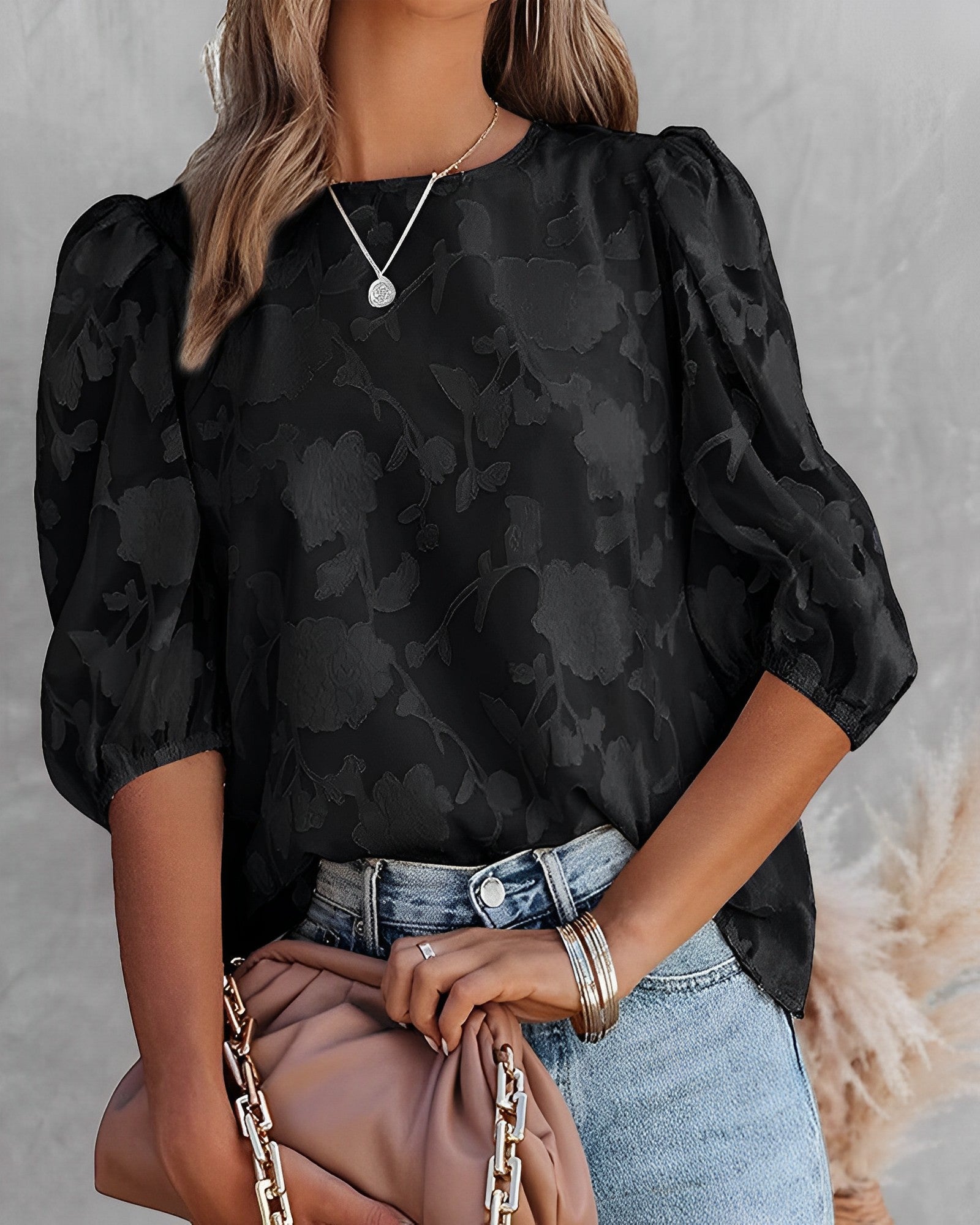 Dorothea - Camicia in chiffon con maniche a sbuffo