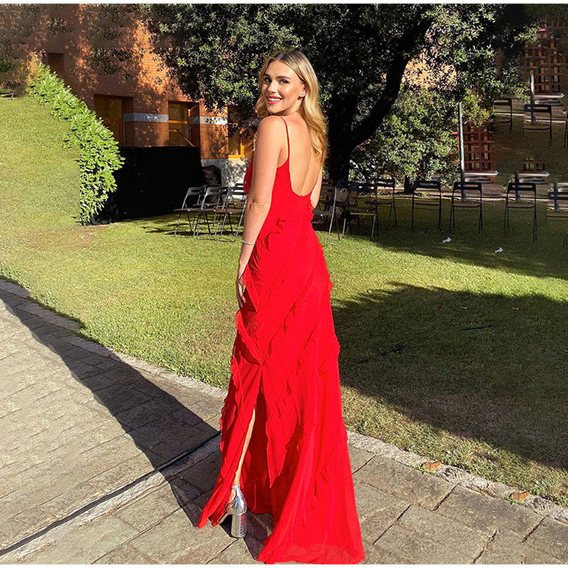 ISADORA  VESTIDO LARGO ELEGANTE CON VOLANTES