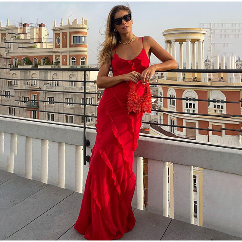 ISADORA  VESTIDO LARGO ELEGANTE CON VOLANTES