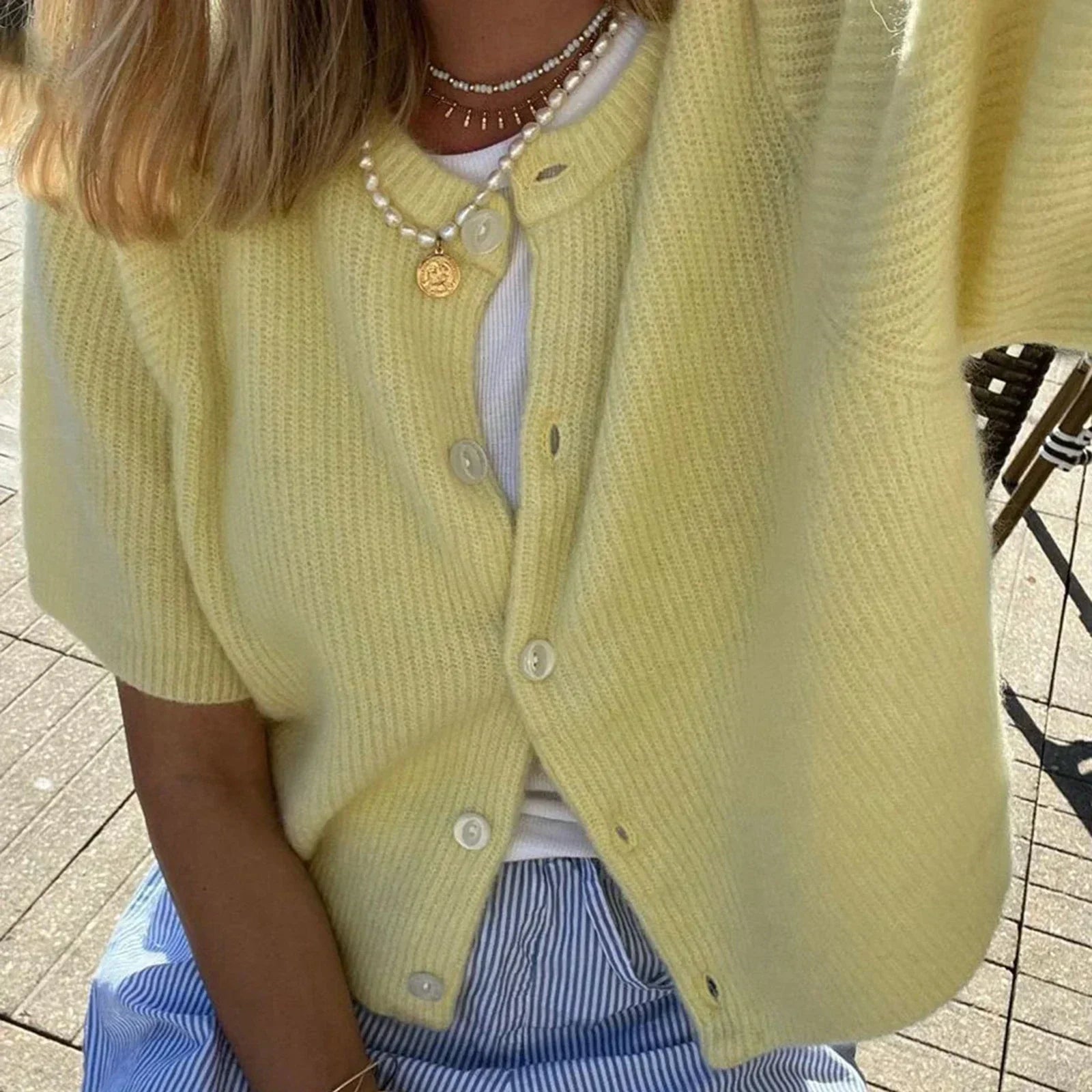 Cardigan donna a maniche corte con scollo rotondo | Ideale per tutte le stagioni