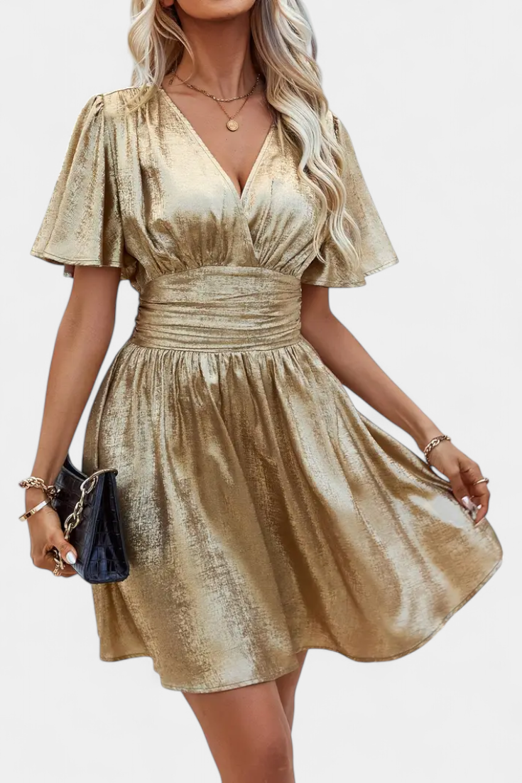 Adalee Vestido de Dama con Escote en V y Cintura Cruzada