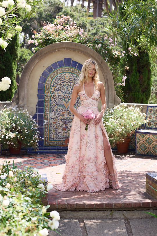 Serena™ | Vestido en Tejido Tappeto Pesca Rosa Algodón