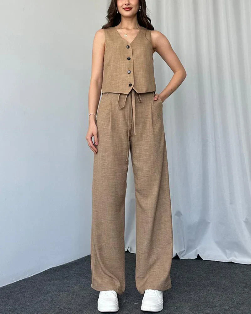 HELENA  CONJUNTO DE DOS PIEZAS DE CHALECO CASUAL DE COLOR LISO