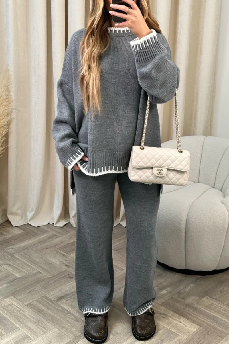 ALMA CONJUNTO DE MANGA LARGA CON CUELLO REDONDO PARA ESTILO INFORMAL