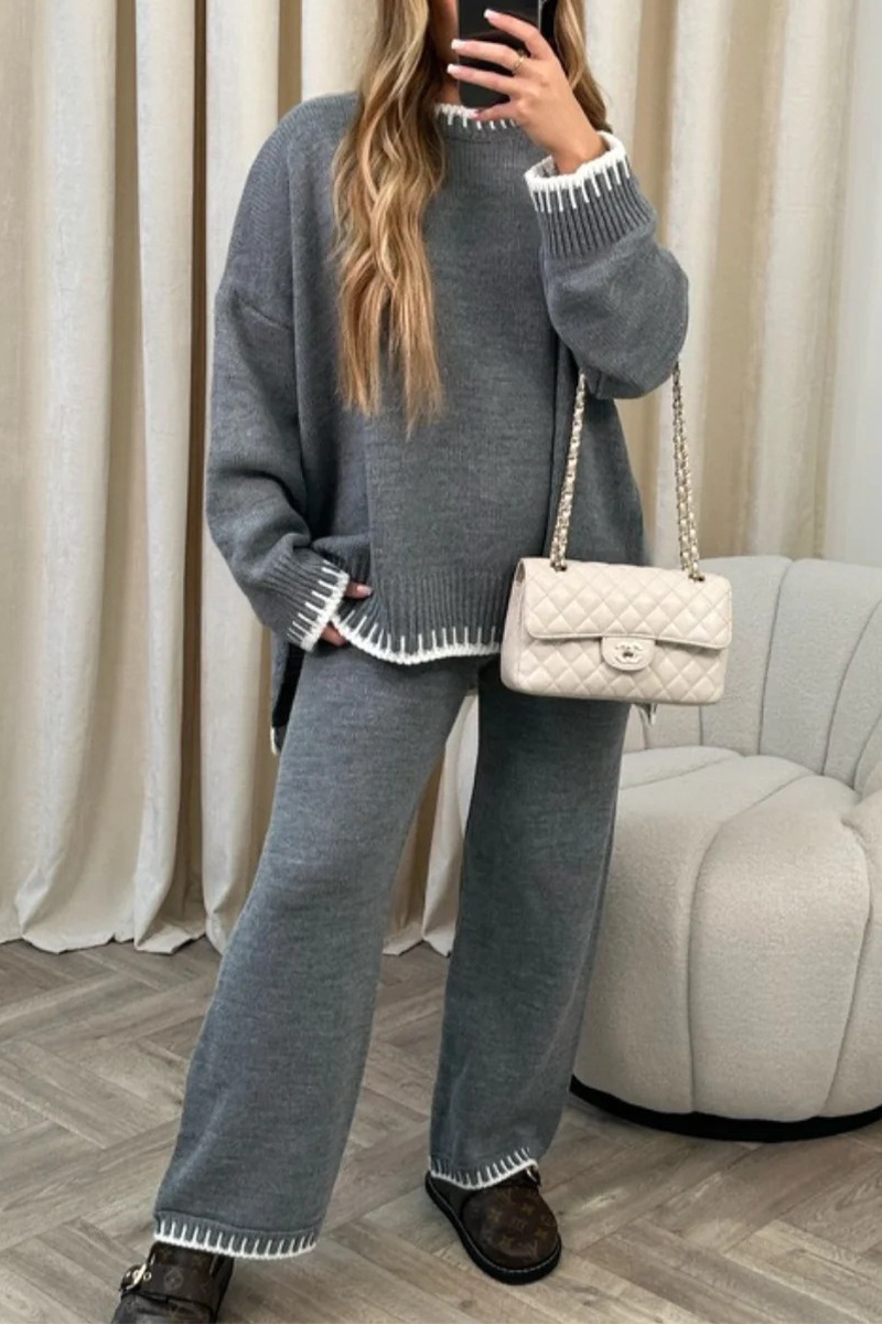 ALMA CONJUNTO DE MANGA LARGA CON CUELLO REDONDO PARA ESTILO INFORMAL