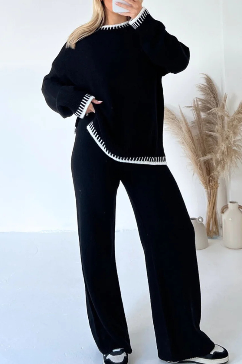 ALMA CONJUNTO DE MANGA LARGA CON CUELLO REDONDO PARA ESTILO INFORMAL