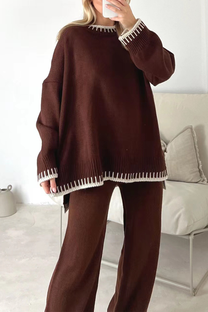 ALMA CONJUNTO DE MANGA LARGA CON CUELLO REDONDO PARA ESTILO INFORMAL