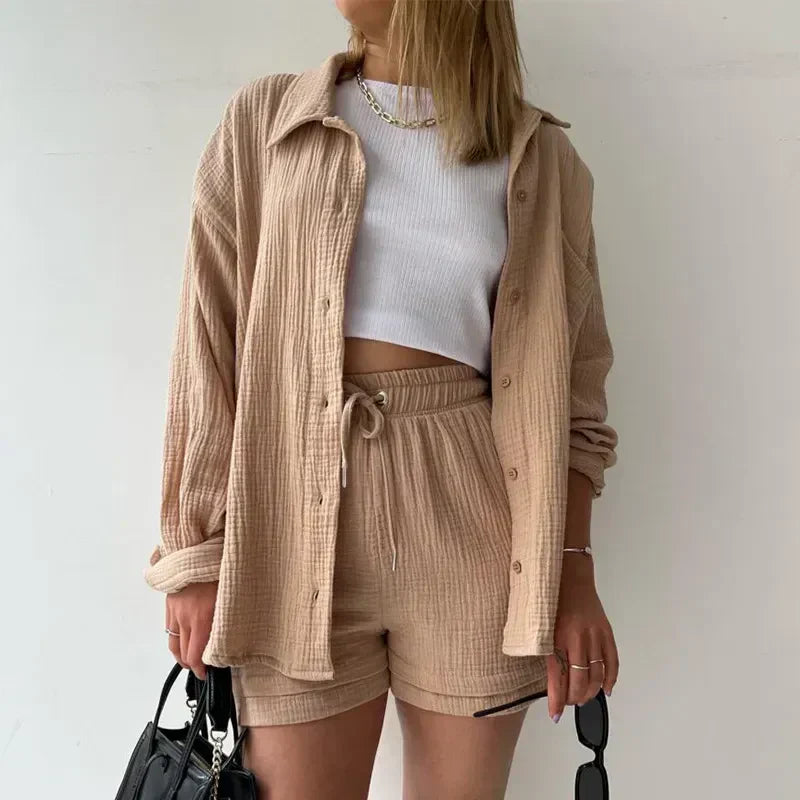 LIA  CAMISA DE MANGA LARGA DE DOS PIEZAS PARA MUJER TRAJE CASUAL DE MODA