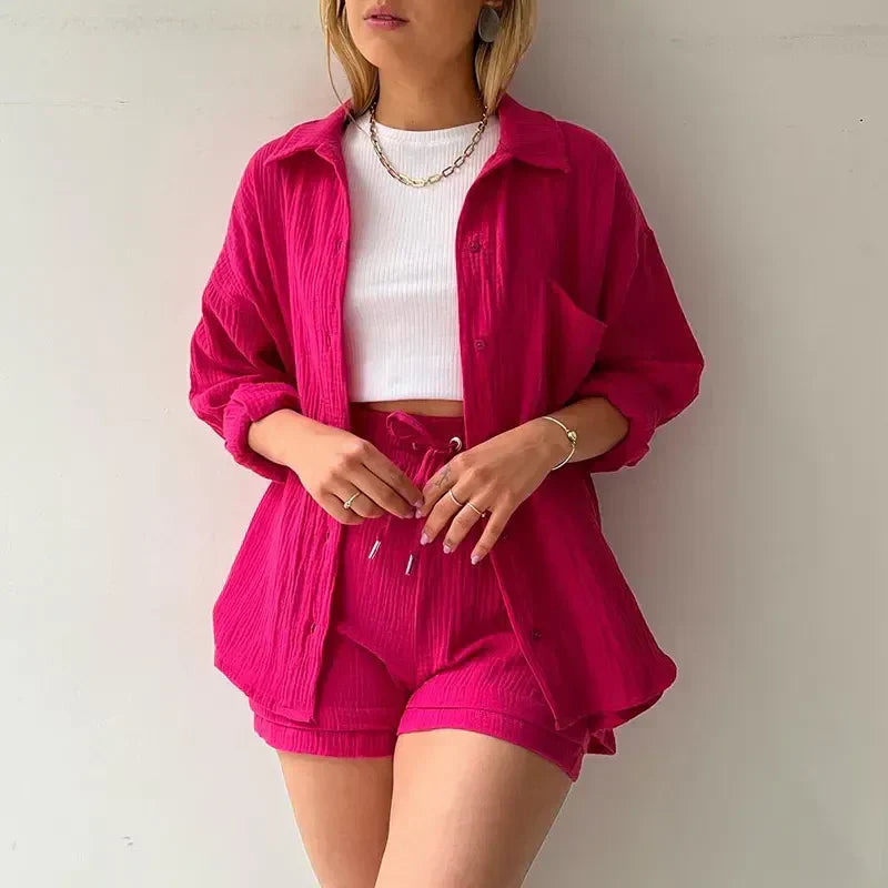 LIA  CAMISA DE MANGA LARGA DE DOS PIEZAS PARA MUJER TRAJE CASUAL DE MODA