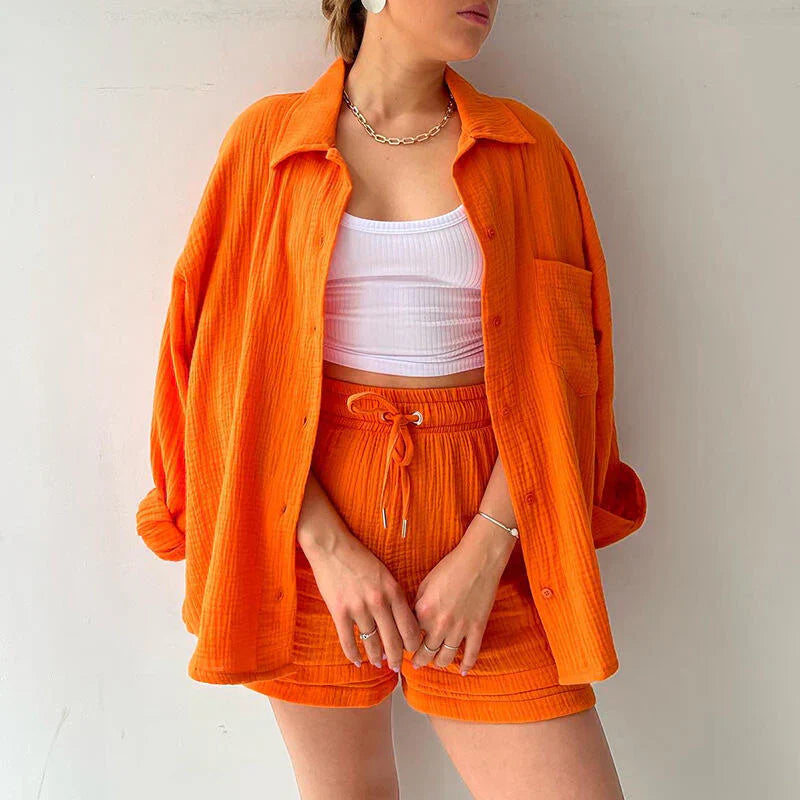 LIA  CAMISA DE MANGA LARGA DE DOS PIEZAS PARA MUJER TRAJE CASUAL DE MODA