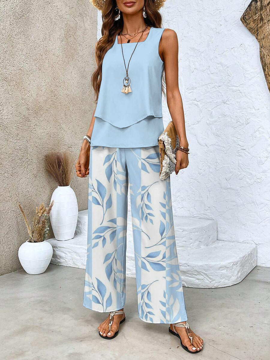 LÍA CONJUNTO ELEGANTE PARA MUJER CON BLUSA SIN MANGAS Y PANTALÓN ANCHO