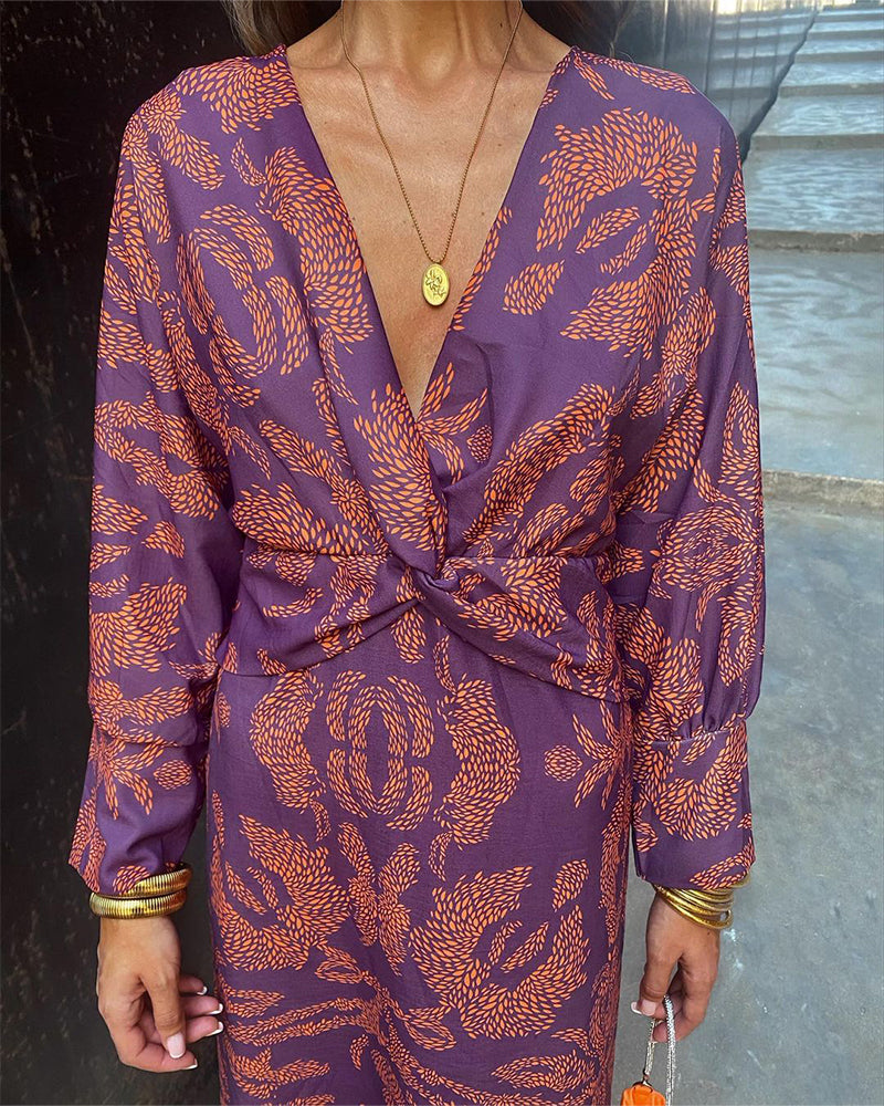 Carmelina | Vestido Midi Vintage con Drapeado y Mangas Largas