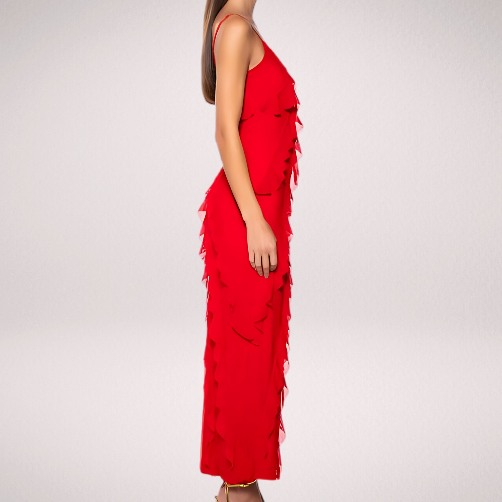 ISADORA  VESTIDO LARGO ELEGANTE CON VOLANTES