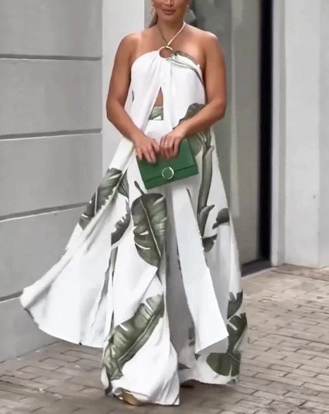 ISLA  CONJUNTO DE DOS PIEZAS CON CAMISETA DE TIRANTES ESTAMPADA Y PANTALÓN