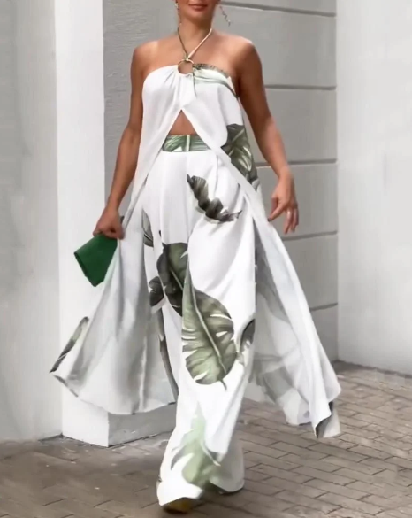 ISLA  CONJUNTO DE DOS PIEZAS CON CAMISETA DE TIRANTES ESTAMPADA Y PANTALÓN