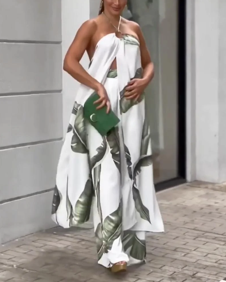 ISLA  CONJUNTO DE DOS PIEZAS CON CAMISETA DE TIRANTES ESTAMPADA Y PANTALÓN