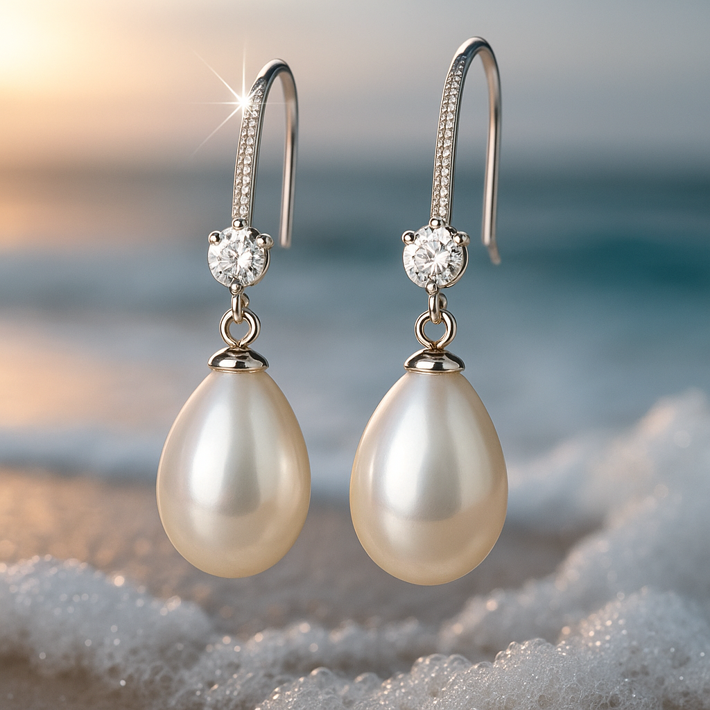 Pendientes Luna Perla en Gota