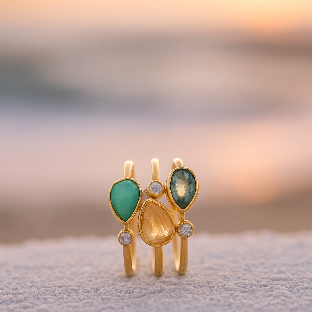 Anillo Tris di Onde Colores del Mar