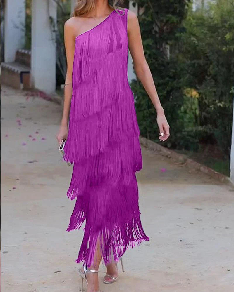 SARA VESTIDO CON FLECOS ELEGANTE