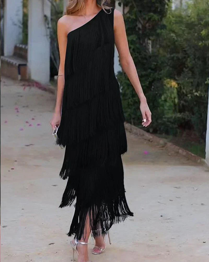 SARA VESTIDO CON FLECOS ELEGANTE