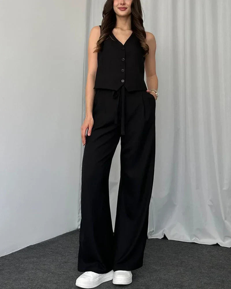HELENA  CONJUNTO DE DOS PIEZAS DE CHALECO CASUAL DE COLOR LISO