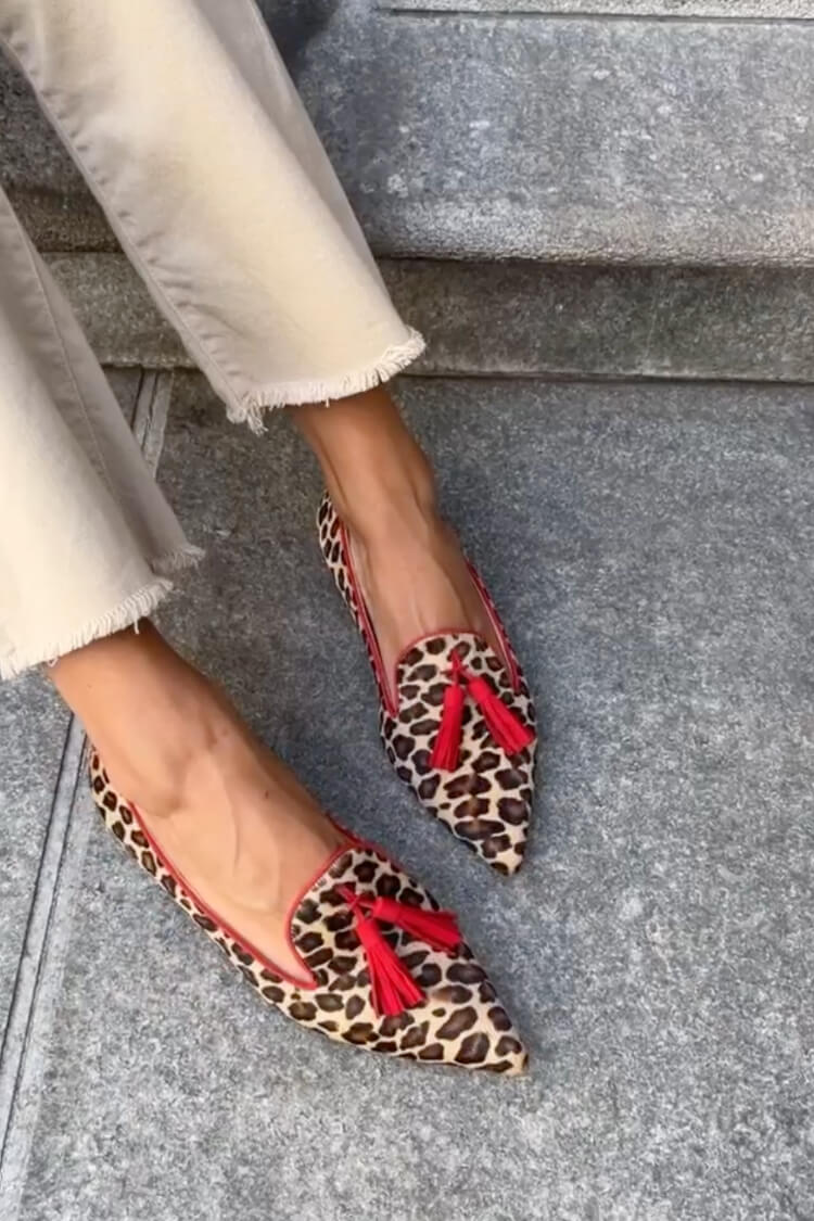Savina™ | Mocasines elegantes con flecos y estampado animal print