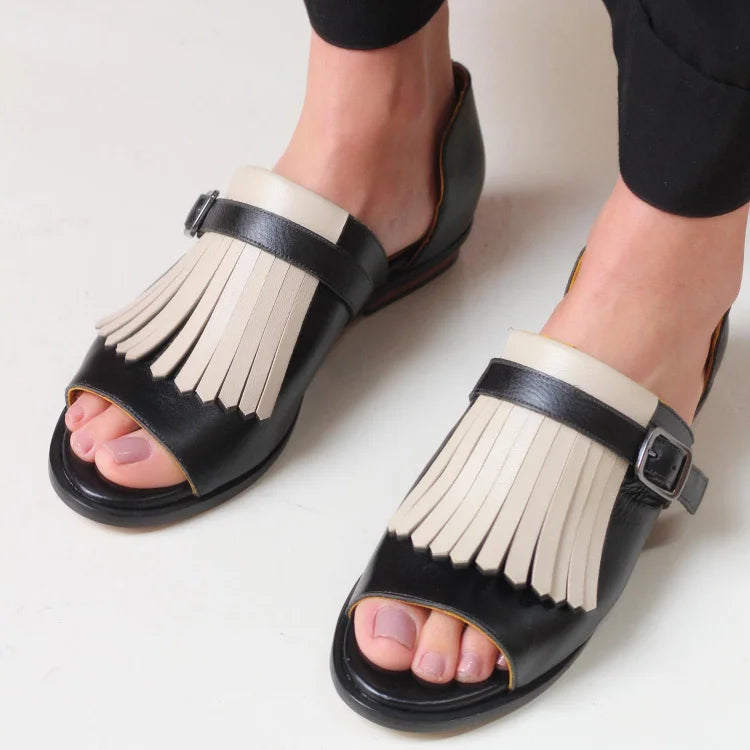 Lucrezia™ | Sandalias urbanas con flecos en contraste para un estilo icónico