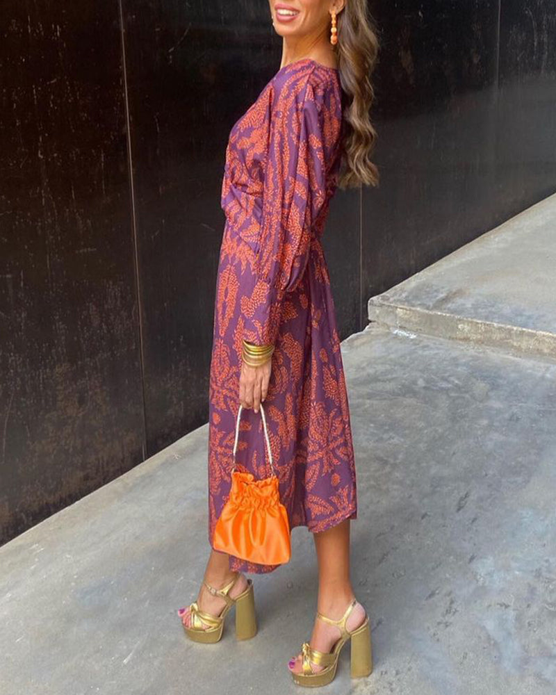 Carmelina | Vestido Midi Vintage con Drapeado y Mangas Largas
