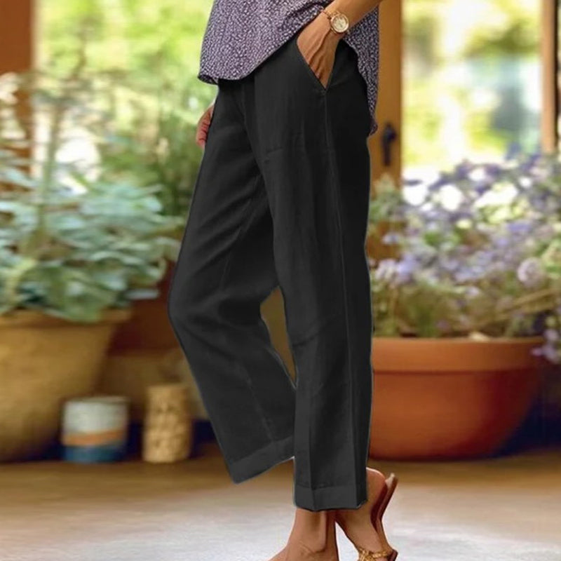 PANTALONES CASUALES LARGOS DE ALGODÓN EN COLOR SÓLIDO