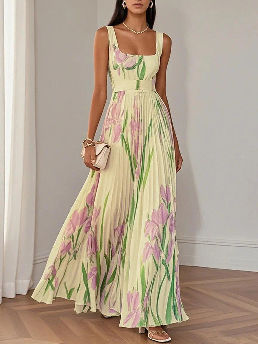 VESTIDO PLISADO FLORAL ABADIE