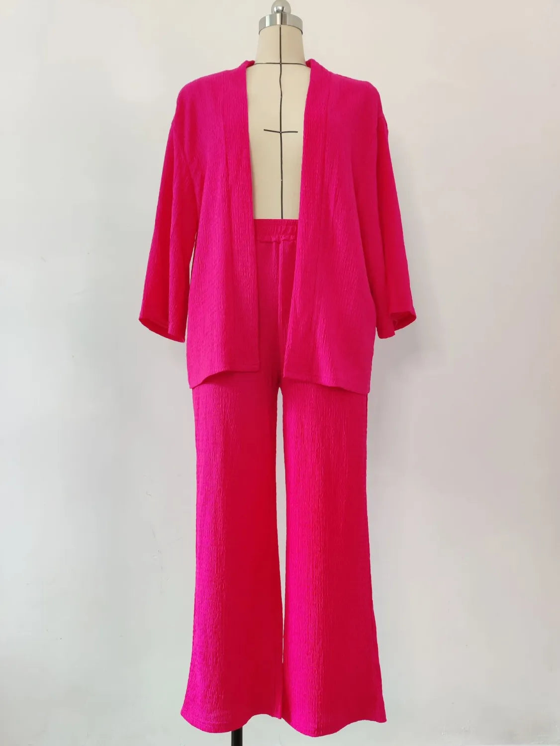 LIA - CONJUNTO 2 PIEZAS MUJER OTOÑO TRAJE SÓLIDO MANGA LARGA TOP SUELTO ABIERTO DELANTERO Y PANTALÓN LARGO PIERNA ANCHA